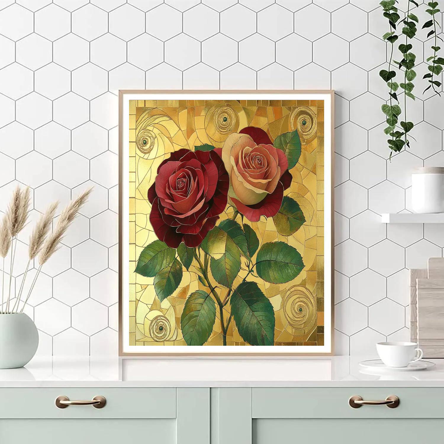 Gustav Klimt Inspired Golden Garden Of Roses paint by numbers