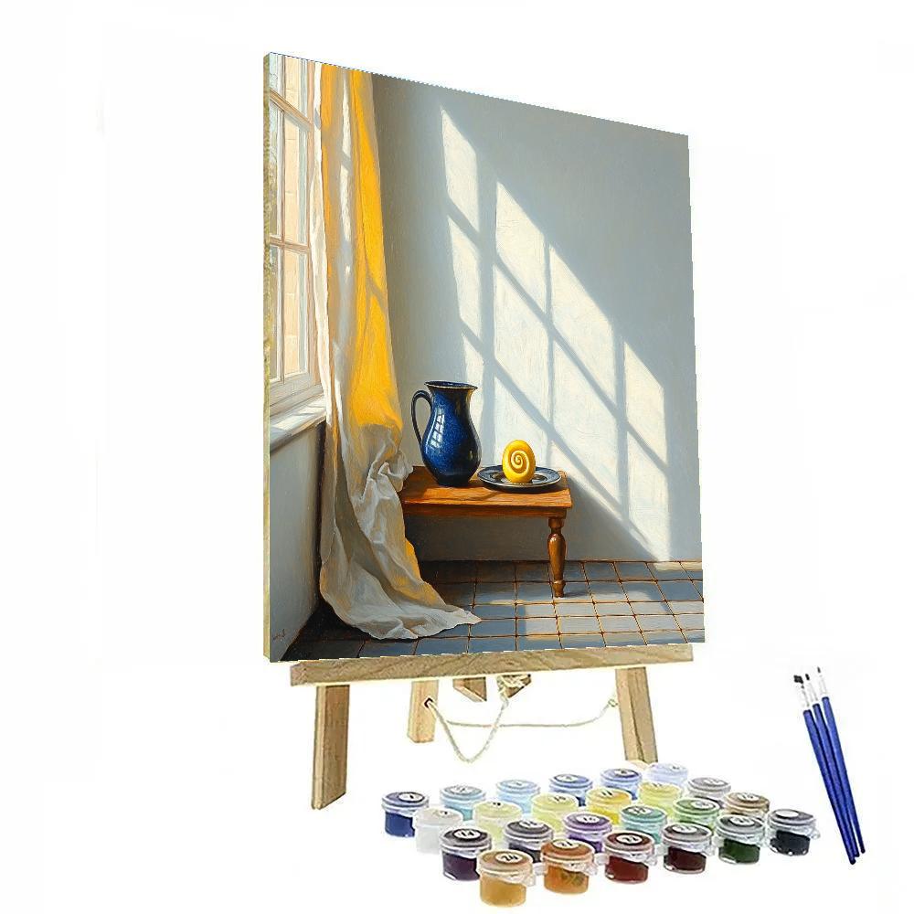 Johannes Vermeer Inspired Lapis Pitcher Beside Leaded Window Light painting number kit