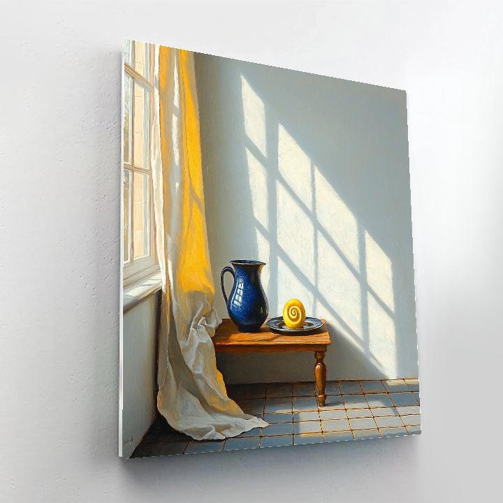 Johannes Vermeer Inspired Lapis Pitcher Beside Leaded Window Light painting number kit