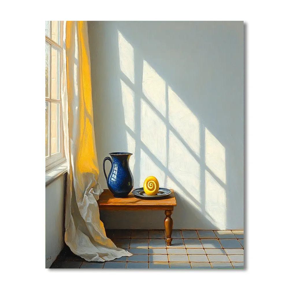 Johannes Vermeer Inspired Lapis Pitcher Beside Leaded Window Light painting number kit