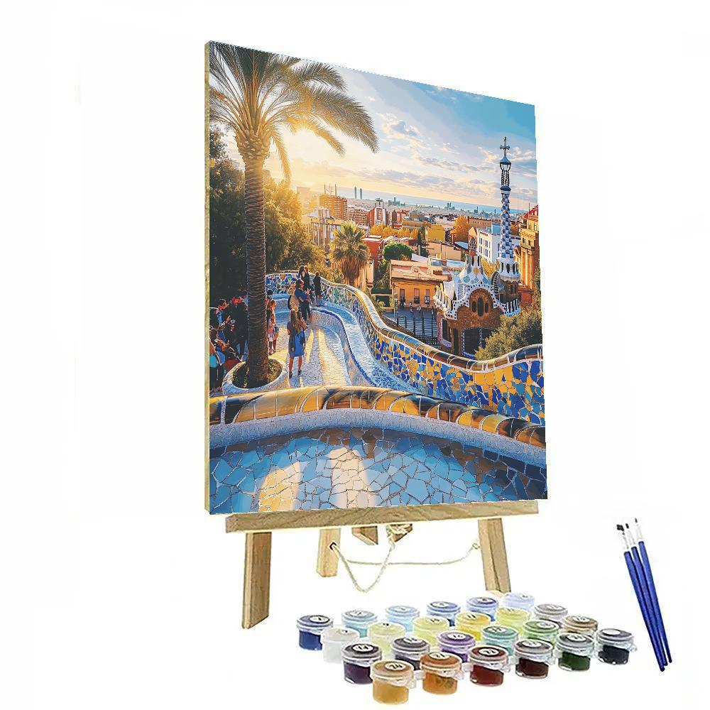 Park Guell Terrace Overlooking Barcelona Spain painting number kit
