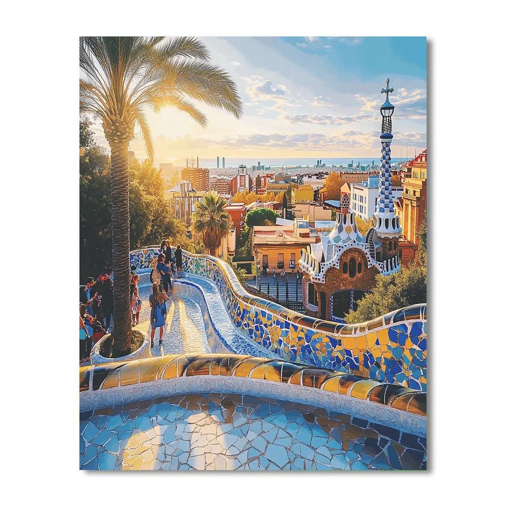 Park Guell Terrace Overlooking Barcelona Spain painting number kit