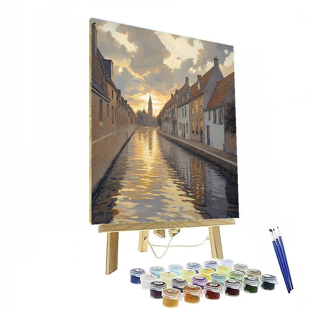 Johannes Vermeer Inspired Delft Canal Reflection Under Overcast Gold paint by number