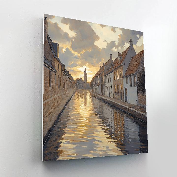 Johannes Vermeer Inspired Delft Canal Reflection Under Overcast Gold paint by number