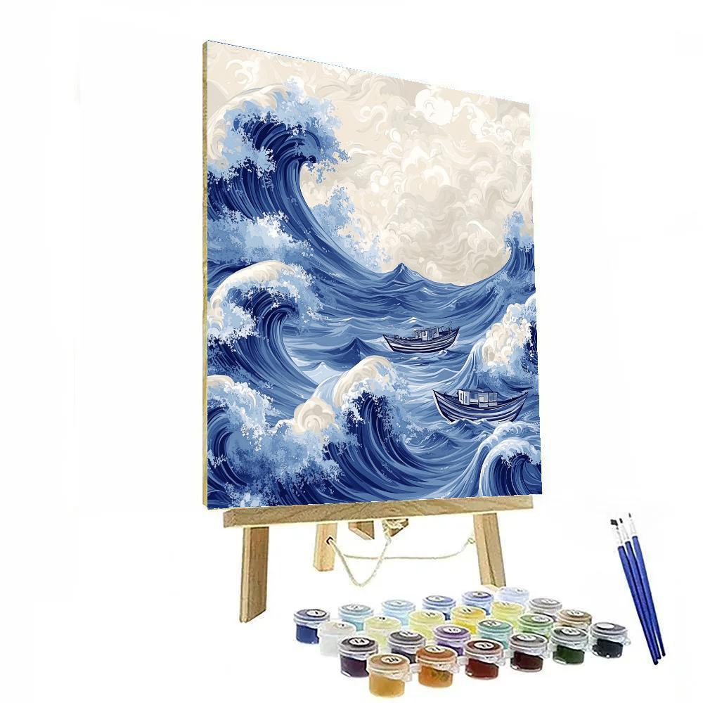 Katsushika Hokusai Inspired Stormy Ocean Waves Numbered painting kits