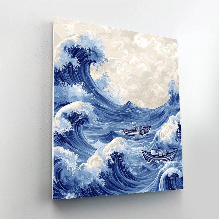 Katsushika Hokusai Inspired Stormy Ocean Waves Numbered painting kits