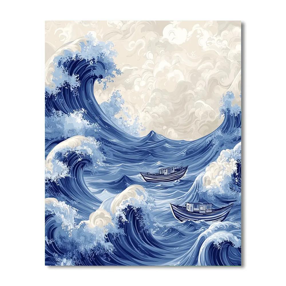 Katsushika Hokusai Inspired Stormy Ocean Waves Numbered painting kits