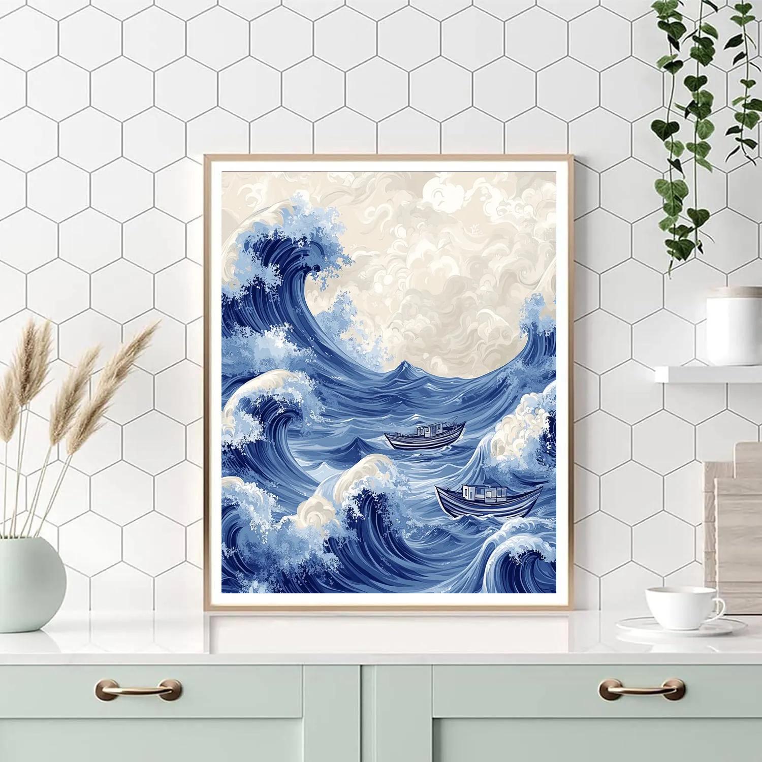 Katsushika Hokusai Inspired Stormy Ocean Waves Numbered painting kits