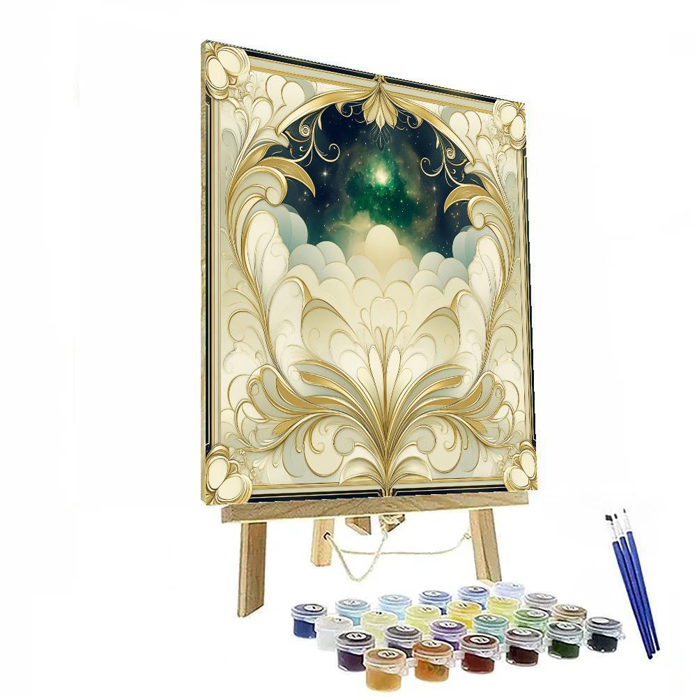 Alphonse Mucha Inspired Celestial Verdant Arabesque painting number kit