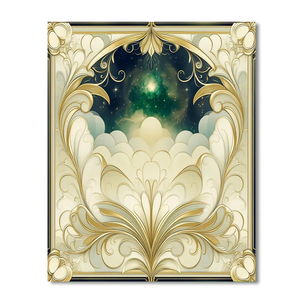 Alphonse Mucha Inspired Celestial Verdant Arabesque painting number kit
