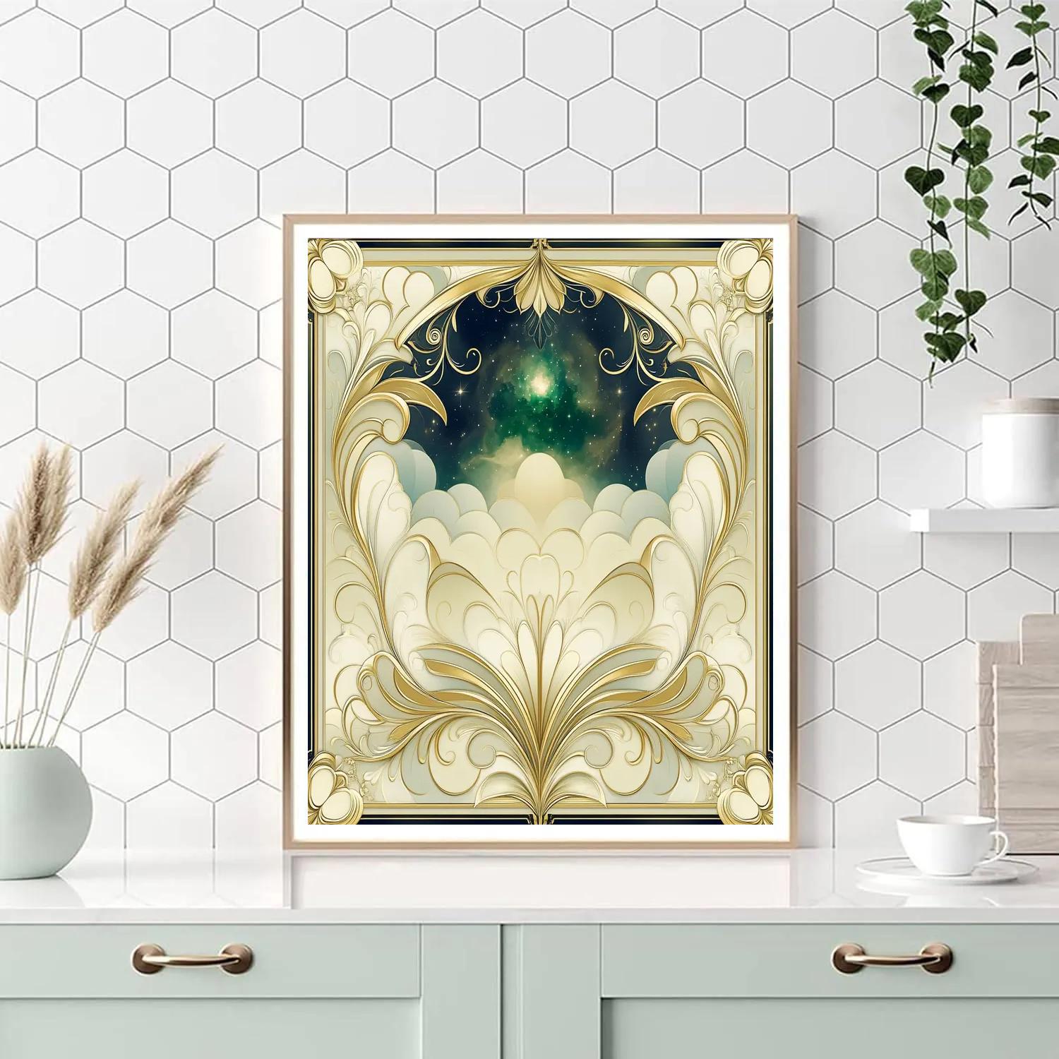 Alphonse Mucha Inspired Celestial Verdant Arabesque painting number kit