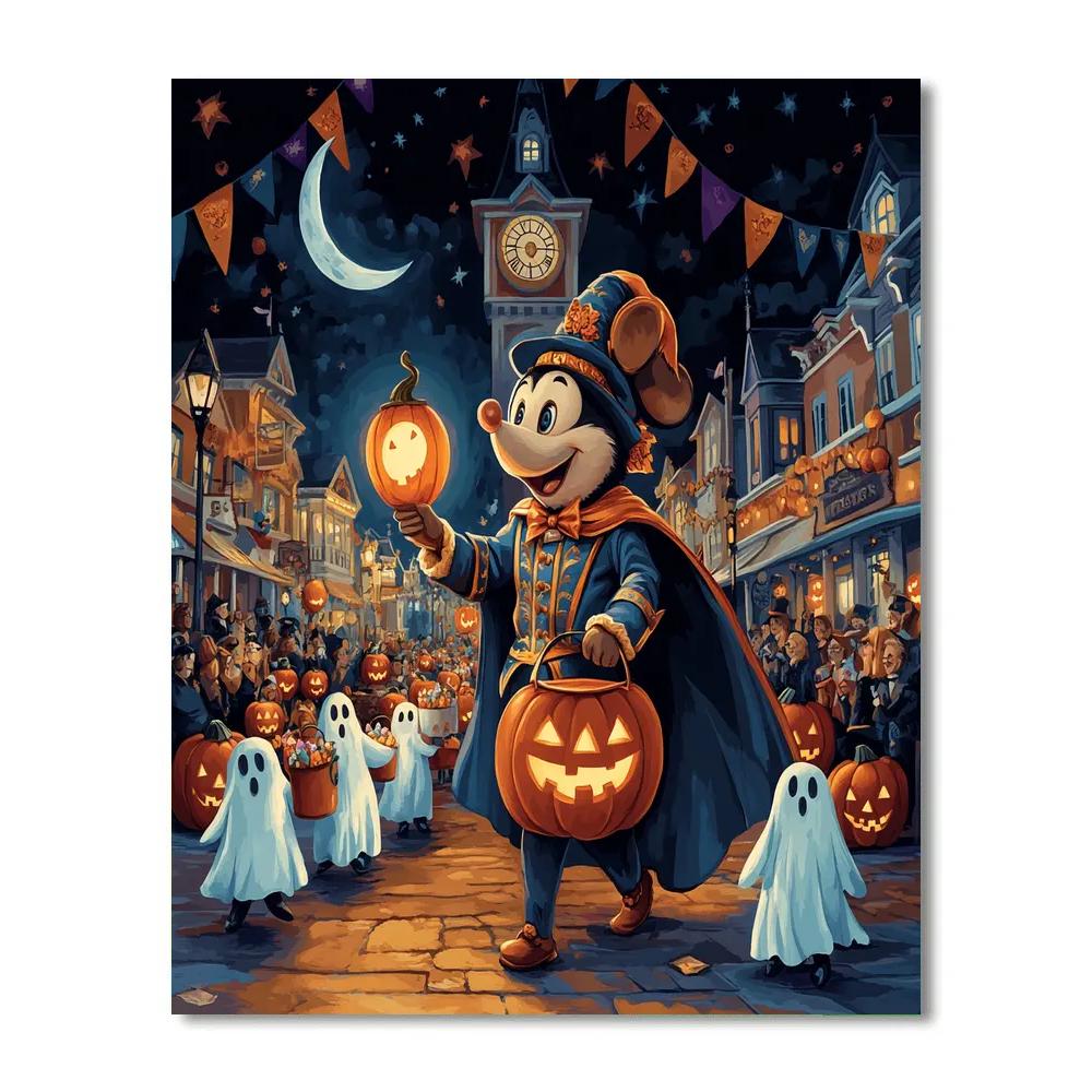 Clocktower Pumpkin Parade At Moonlit Main Street Painting by numbers kit
