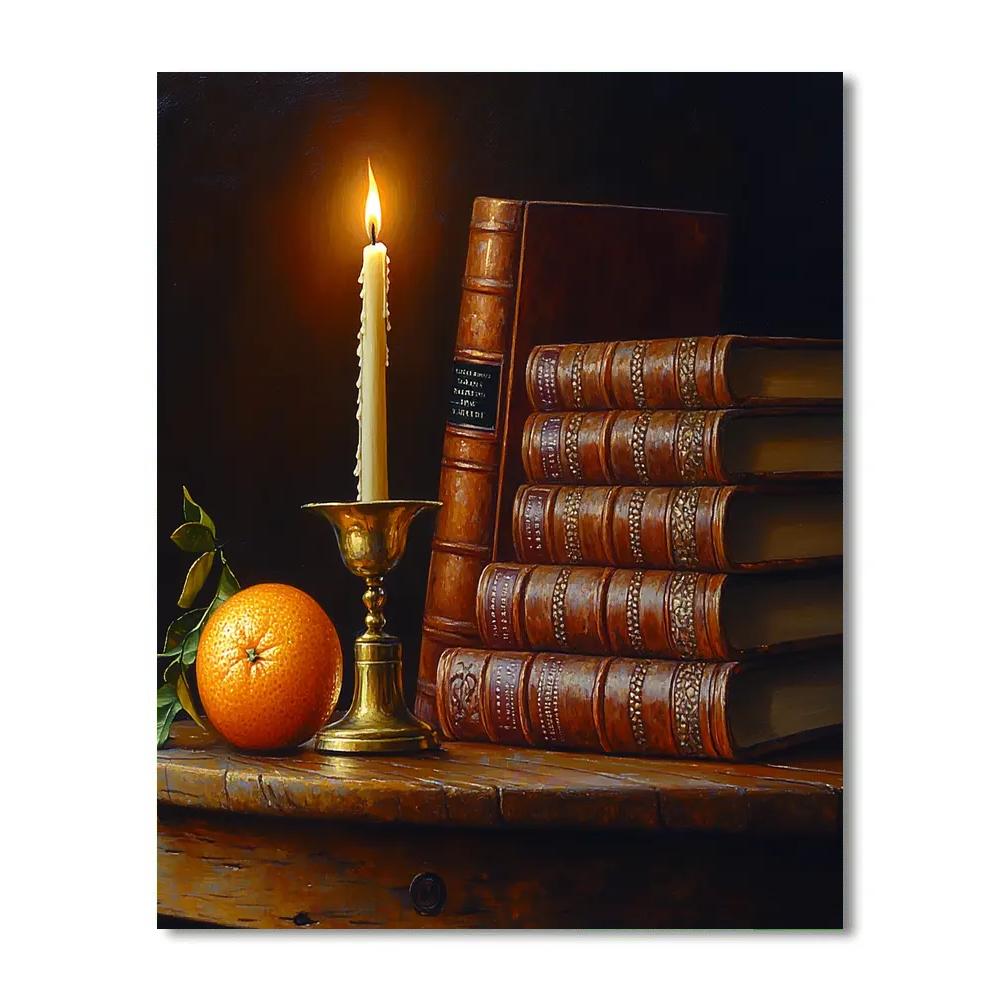 Rembrandt Inspired Library Candlelight Still Life painting number kit