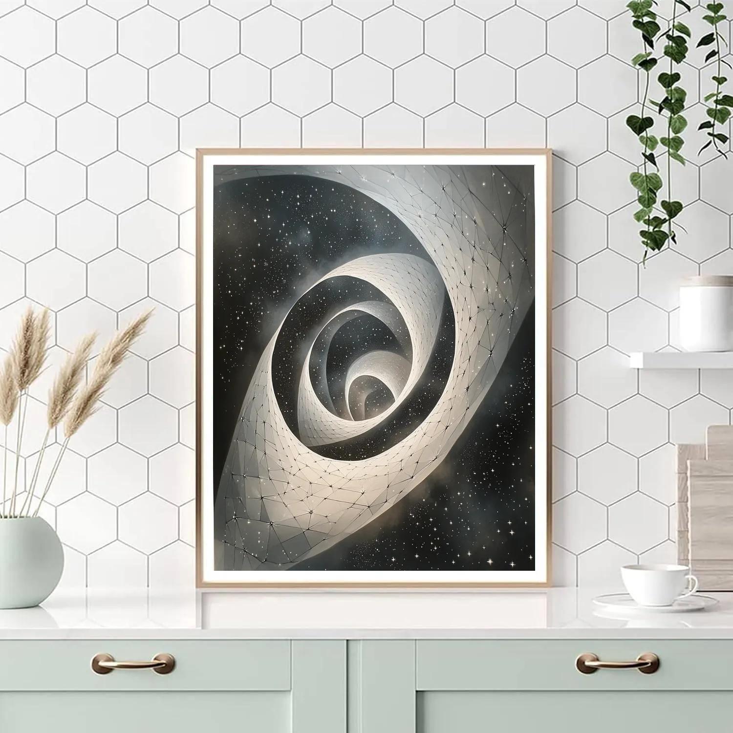 M.C. Escher Inspired Mobius Nebula Lattice Number painting