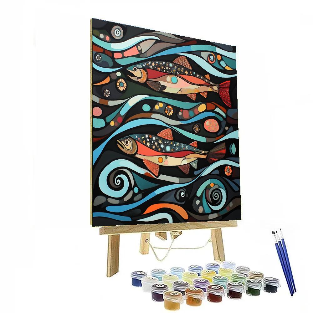 Norval Morrisseau Inspired Salmon Of The River Star Paths paint by numbers