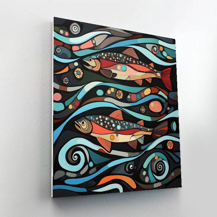 Norval Morrisseau Inspired Salmon Of The River Star Paths paint by numbers