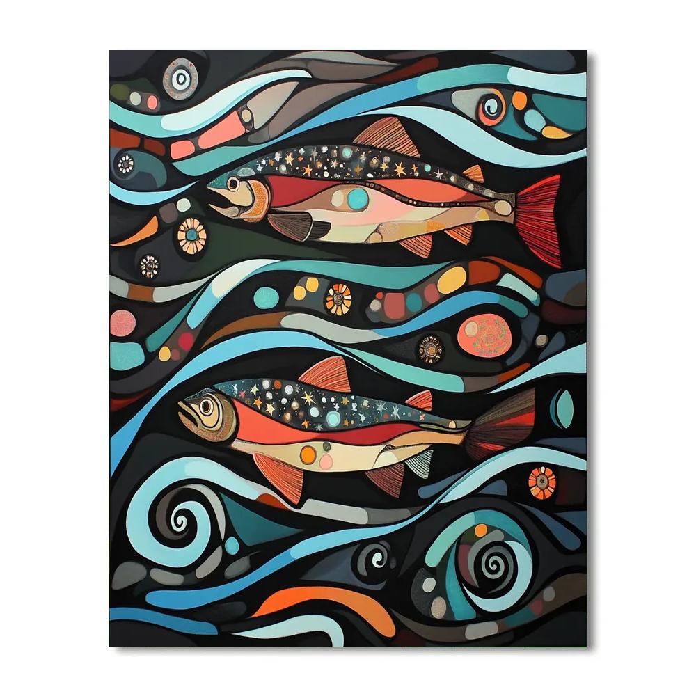 Norval Morrisseau Inspired Salmon Of The River Star Paths paint by numbers