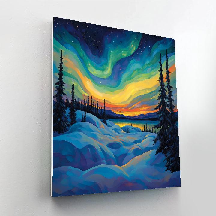 A.Y. Jackson Inspired Aurora Over Shield Ridges Number painting