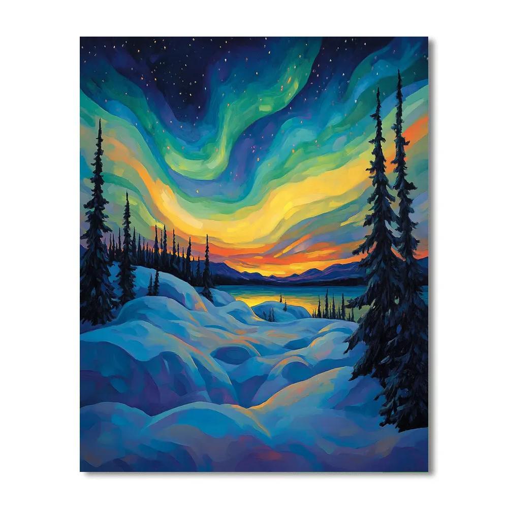 A.Y. Jackson Inspired Aurora Over Shield Ridges Number painting