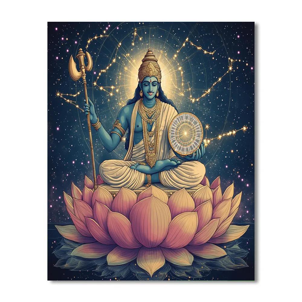 The Cosmic Lotus Map Of Vishnu paint by color