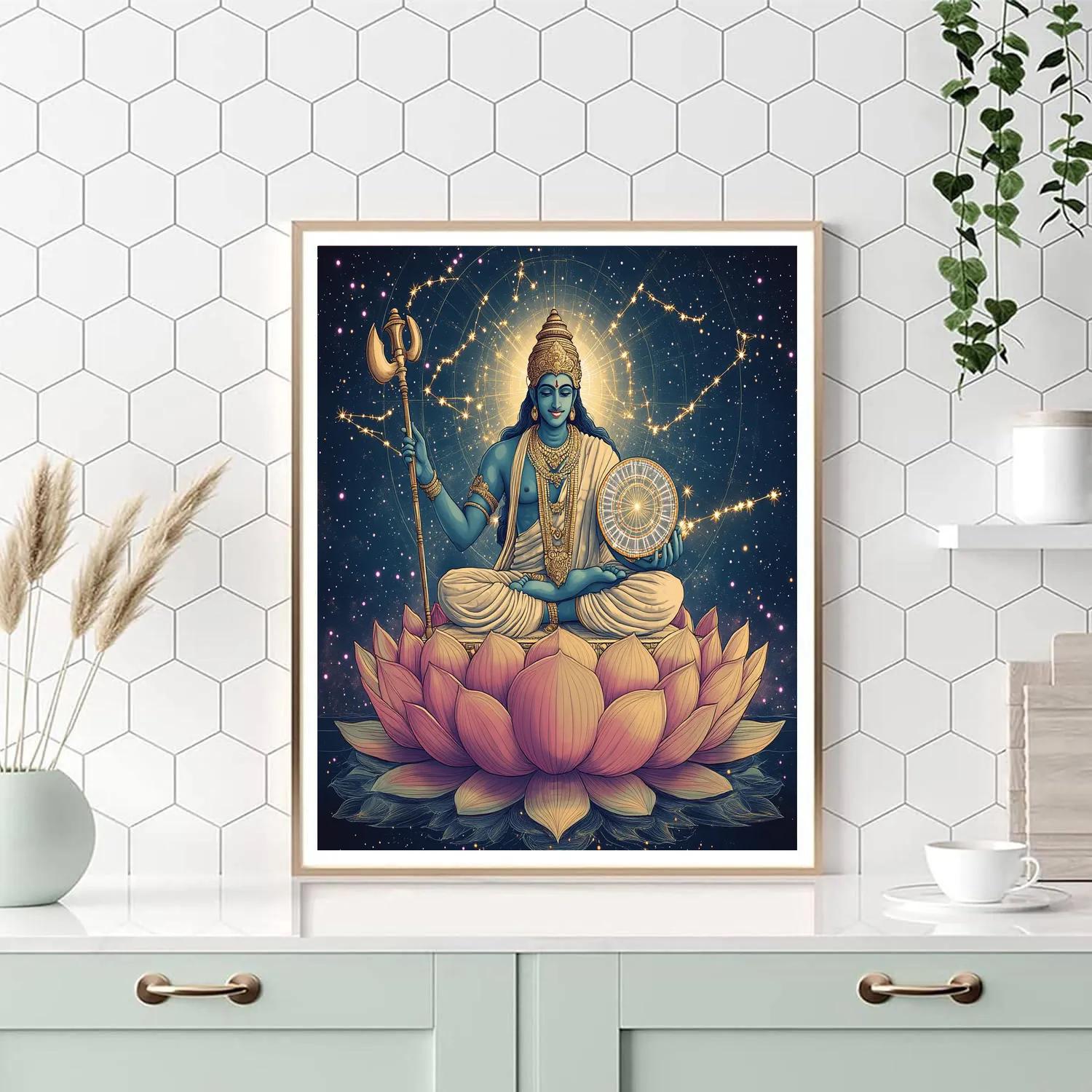 The Cosmic Lotus Map Of Vishnu paint by color