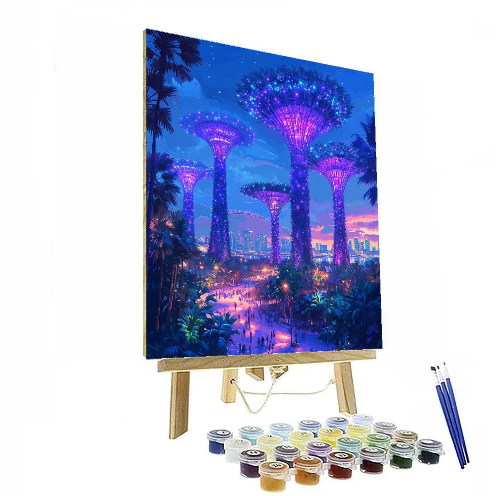 Gardens By The Bay Supertrees At Blue Hour Singapore paint by color