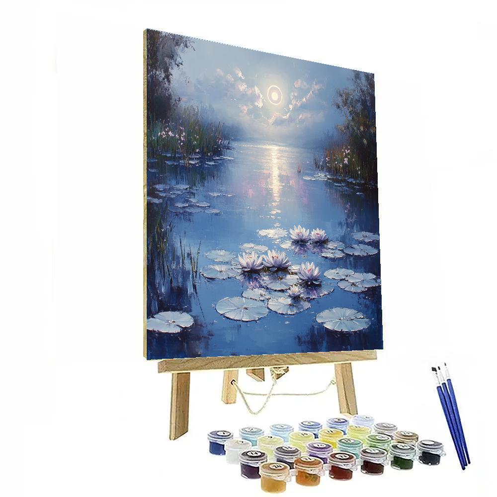 Claude Monet Inspired Lunar Halo Over Misty Waterlily Pond Paint by numbers art