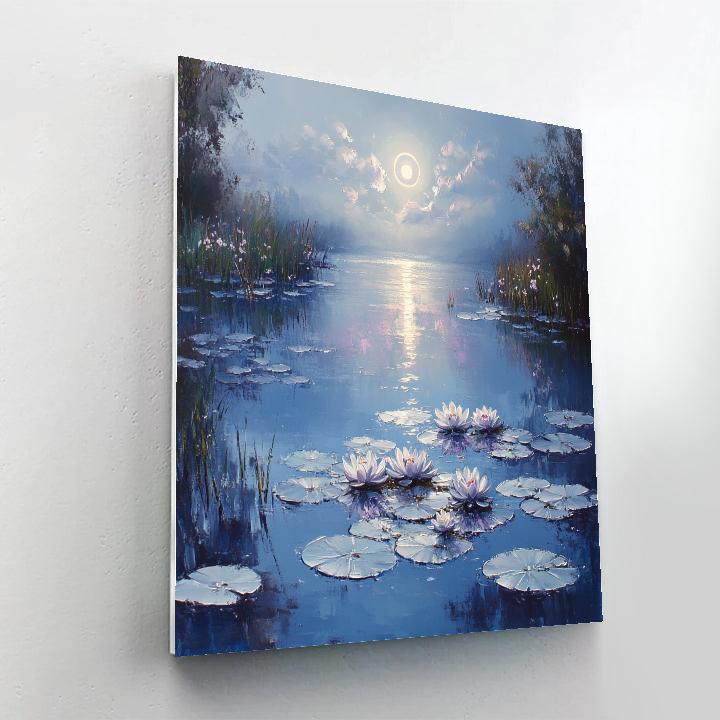 Claude Monet Inspired Lunar Halo Over Misty Waterlily Pond Paint by numbers art