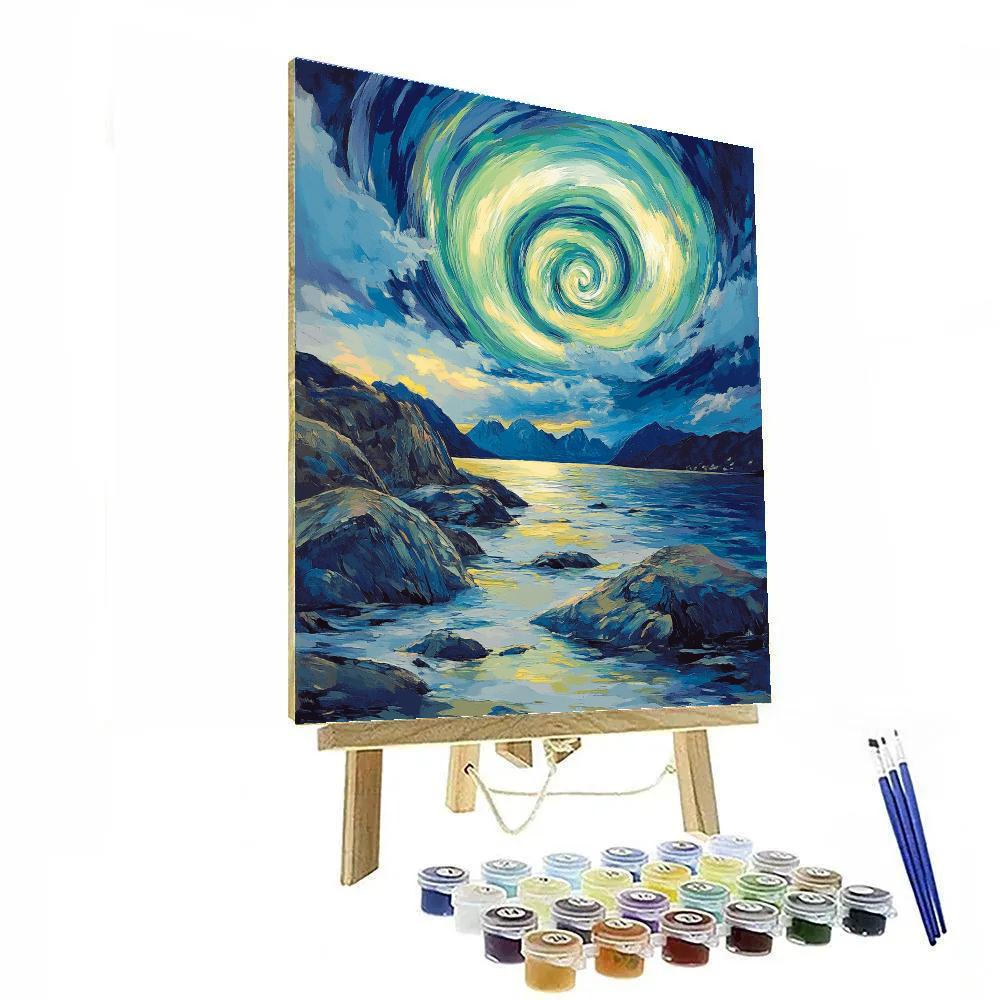 Edvard Munch Inspired Aurora Vortex Over Silent Fjord Painting by numbers kit