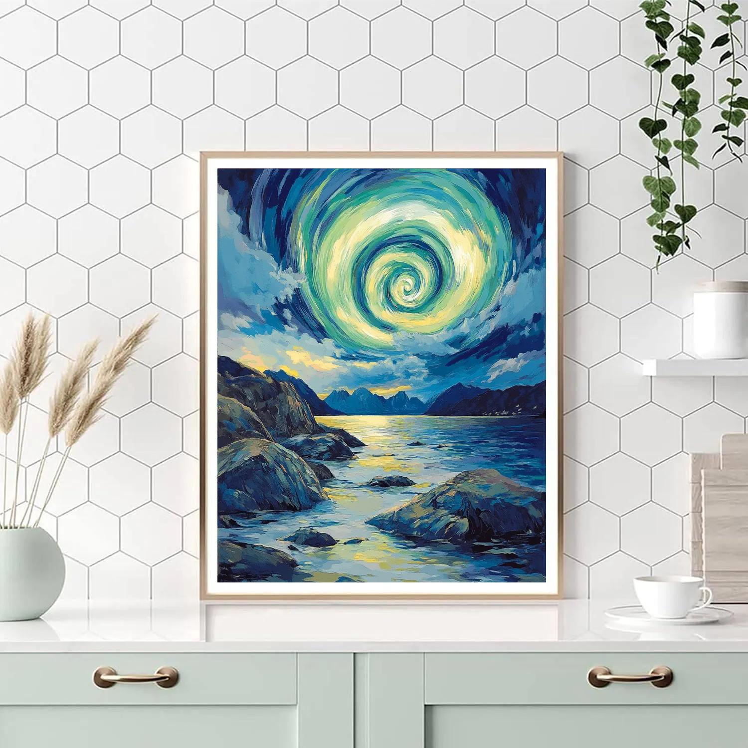 Edvard Munch Inspired Aurora Vortex Over Silent Fjord Painting by numbers kit