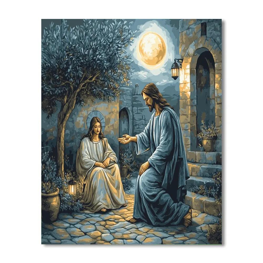Jesus Healing Hands By Moonlit Courtyard paint by number