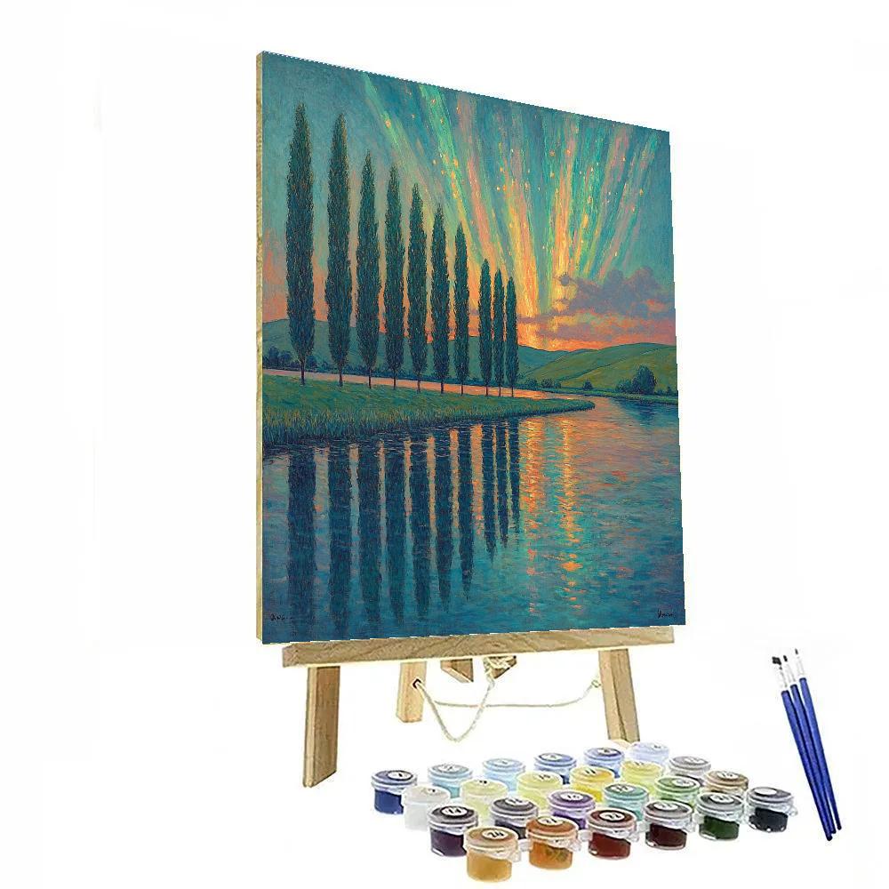 Claude Monet Inspired Aurora Like Sunset Over Poplar Riverbank DIY paint by numbers