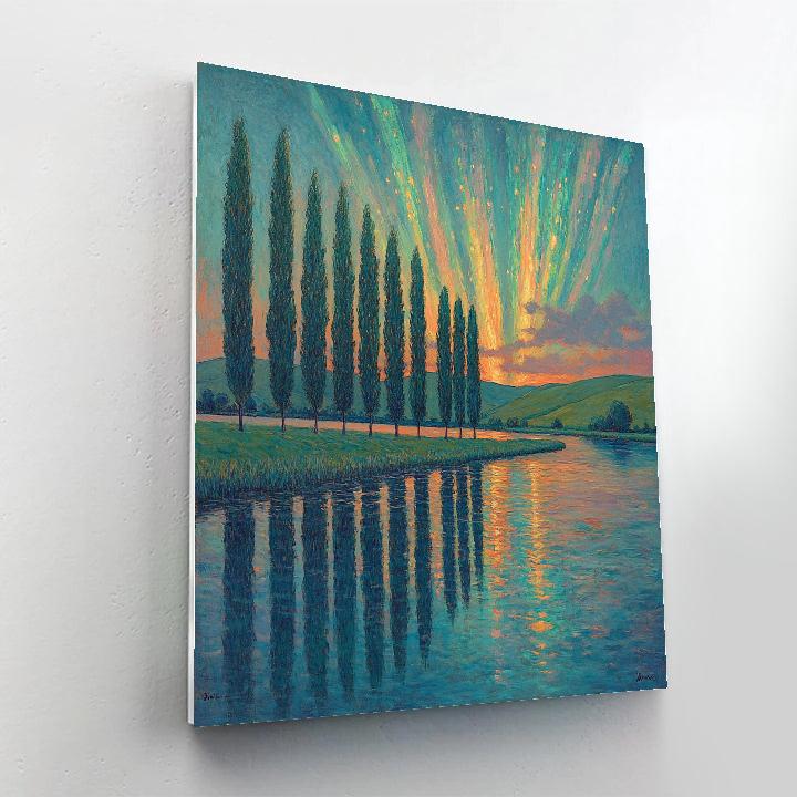 Claude Monet Inspired Aurora Like Sunset Over Poplar Riverbank DIY paint by numbers