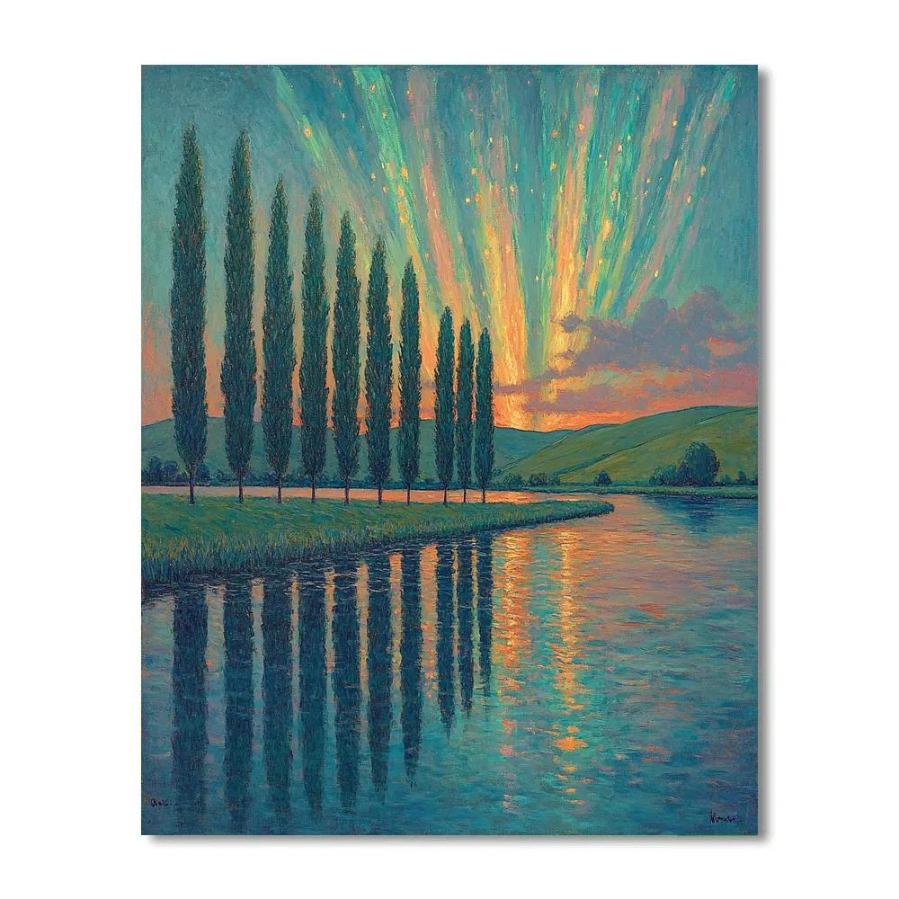 Claude Monet Inspired Aurora Like Sunset Over Poplar Riverbank DIY paint by numbers