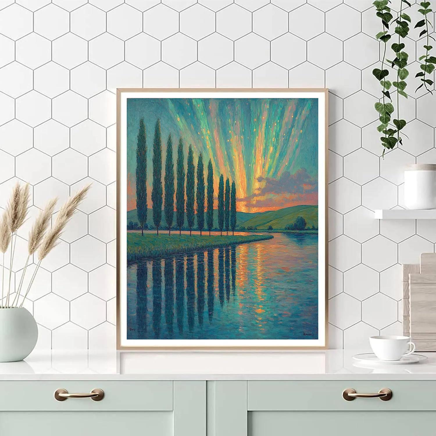 Claude Monet Inspired Aurora Like Sunset Over Poplar Riverbank DIY paint by numbers