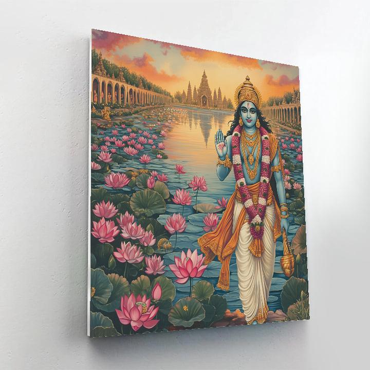 Vishnu And The Garden Of Infinite Lotuses Number painting