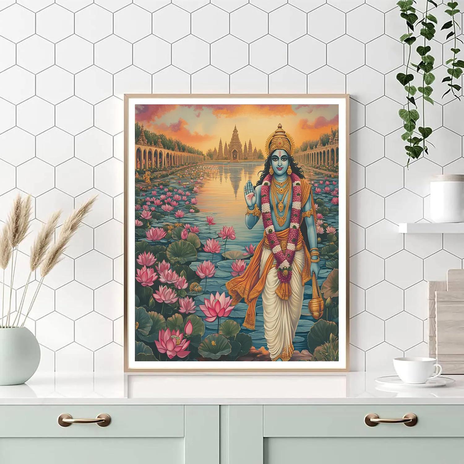 Vishnu And The Garden Of Infinite Lotuses Number painting
