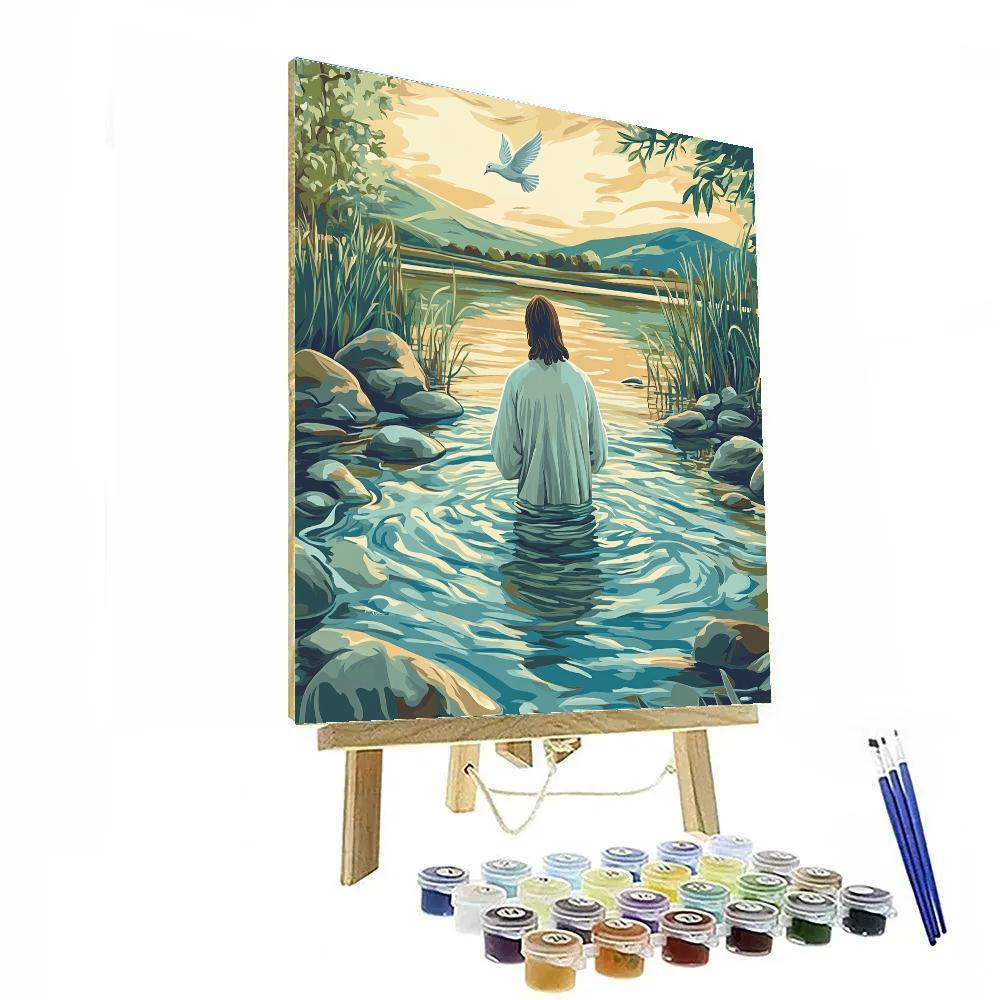 Jesus Baptism Waters In Turquoise Stillness Numbered painting kits