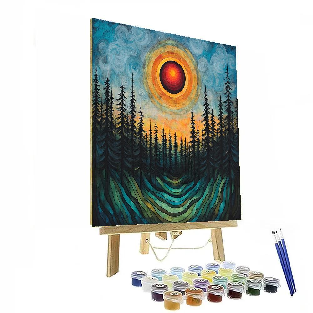 Edvard Munch Inspired Eclipse Bloom Above Whispering Pines DIY paint by numbers
