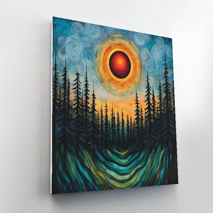 Edvard Munch Inspired Eclipse Bloom Above Whispering Pines DIY paint by numbers