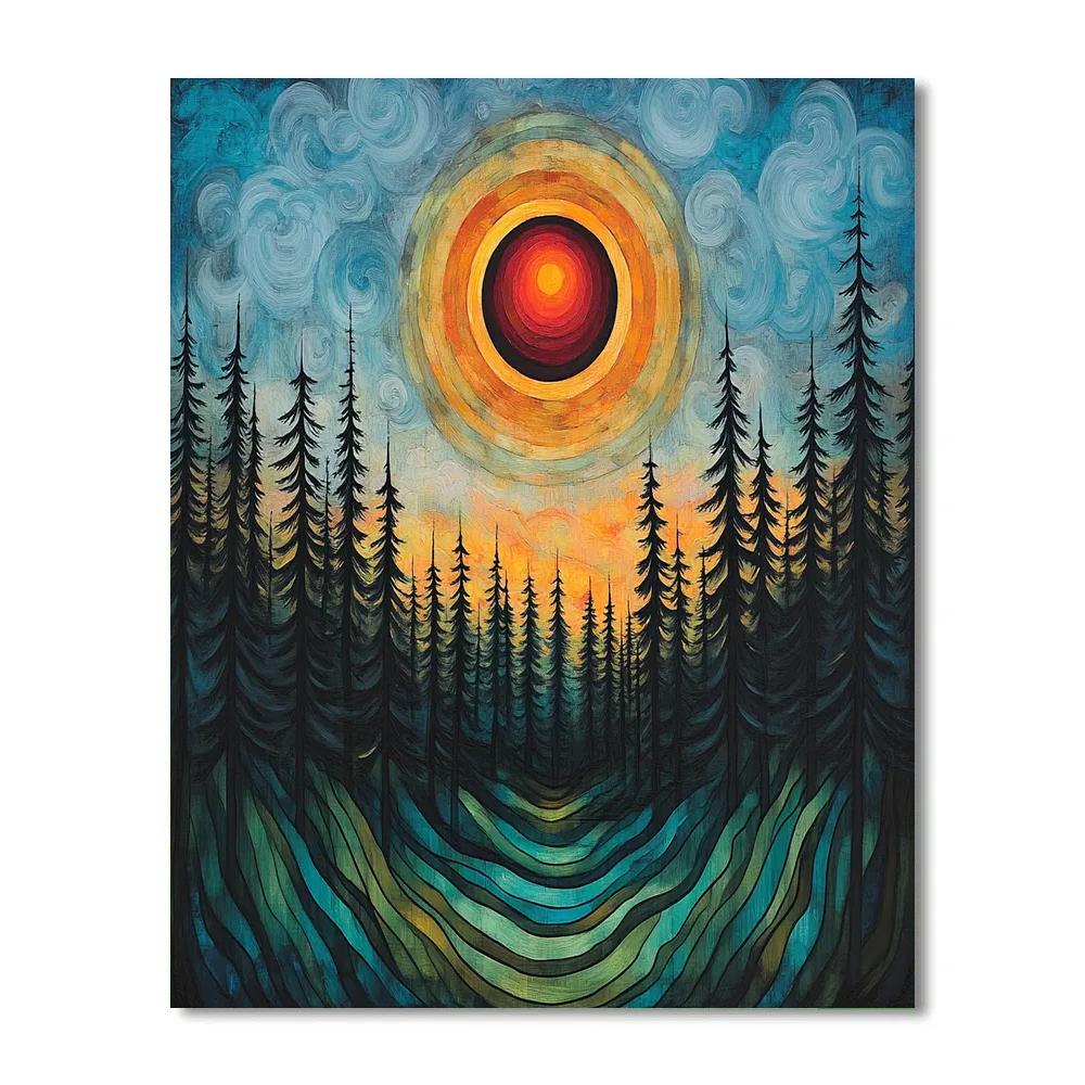 Edvard Munch Inspired Eclipse Bloom Above Whispering Pines DIY paint by numbers
