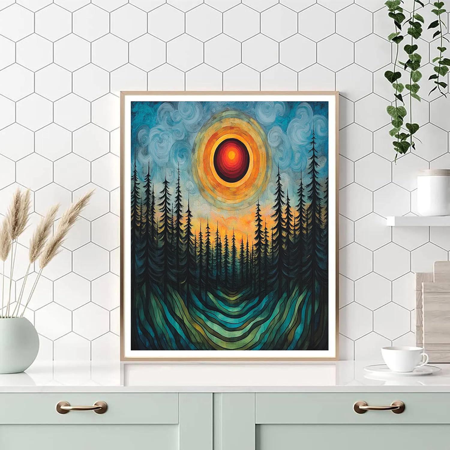 Edvard Munch Inspired Eclipse Bloom Above Whispering Pines DIY paint by numbers