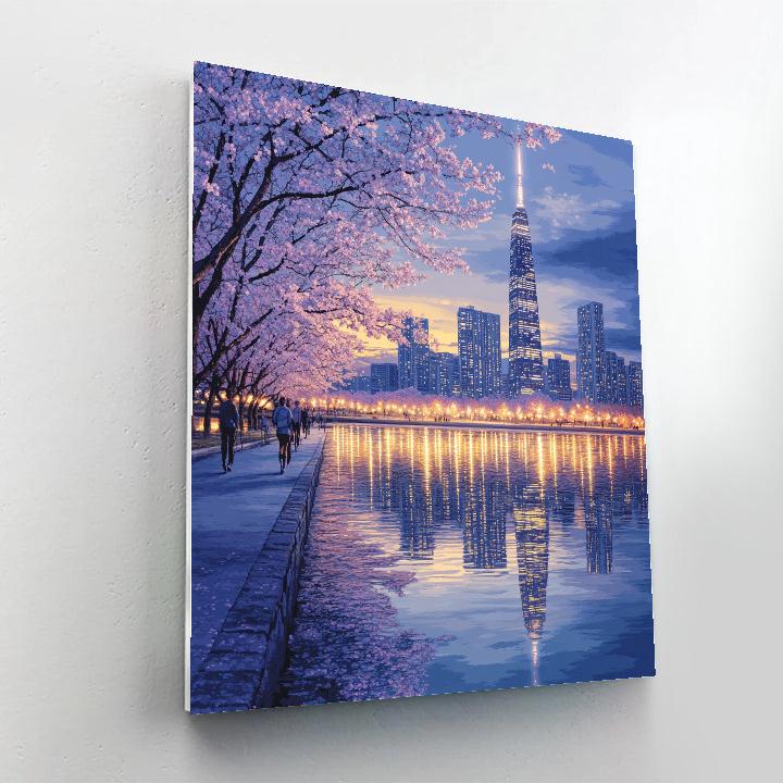Skyline From Seokchon Lake Seoul South Korea Paint by numbers art