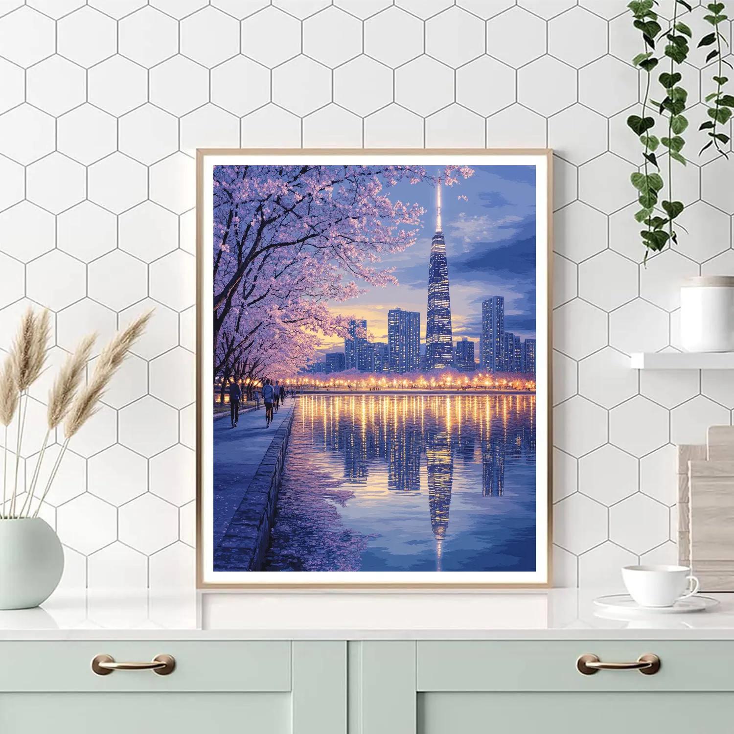 Skyline From Seokchon Lake Seoul South Korea Paint by numbers art