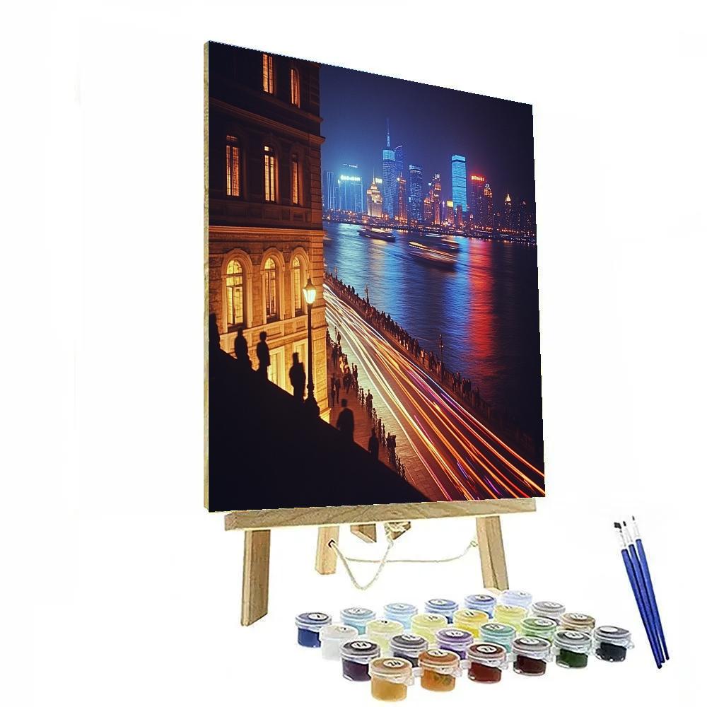 The Bund Riverside Skyline At Night Shanghai China Painting by numbers kit