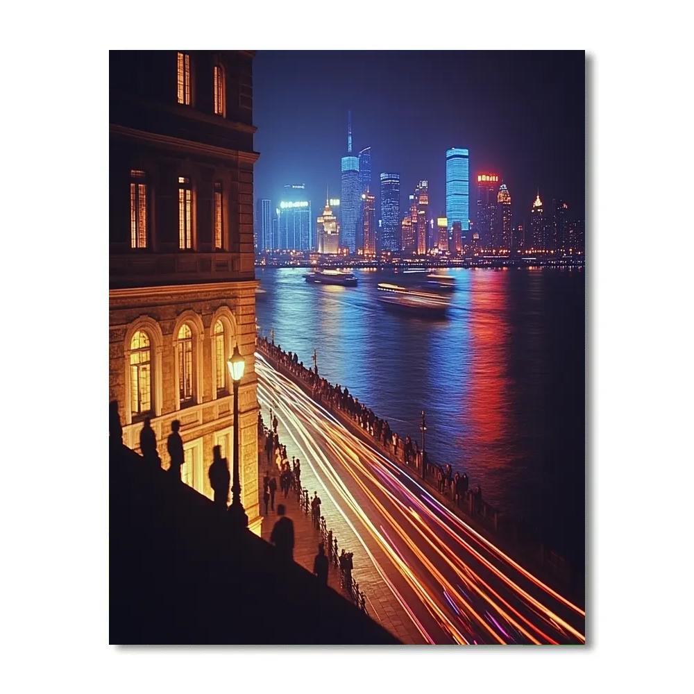 The Bund Riverside Skyline At Night Shanghai China Painting by numbers kit