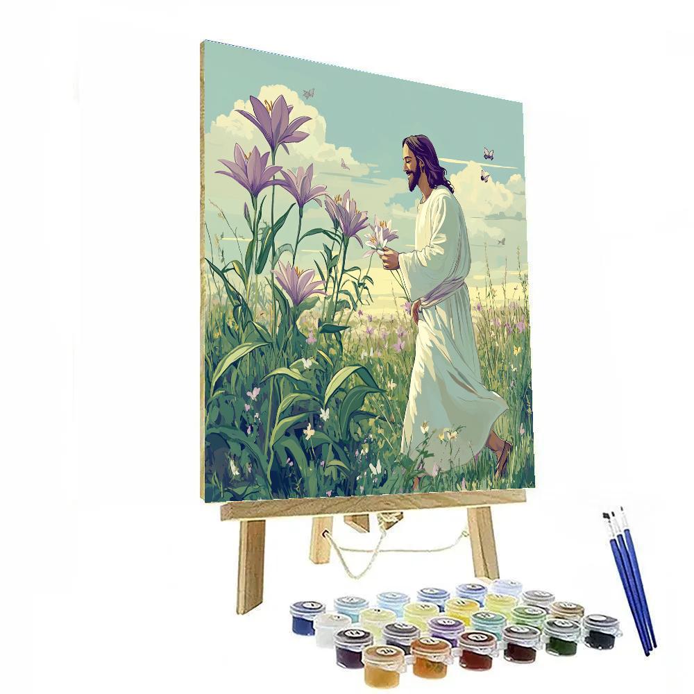 Jesus Among Lilies In Quiet Field paint by numbers