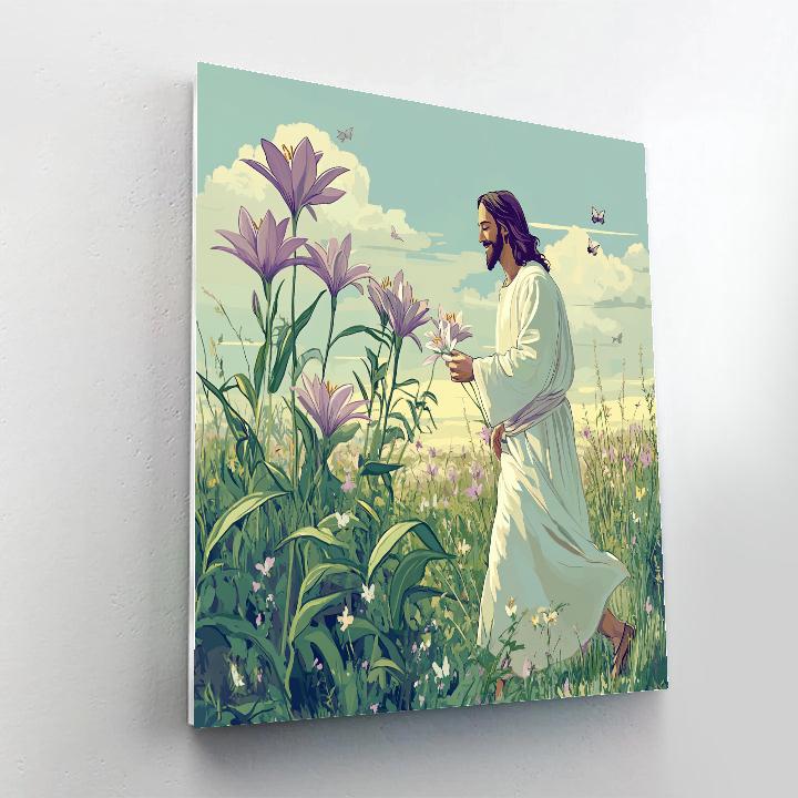 Jesus Among Lilies In Quiet Field paint by numbers