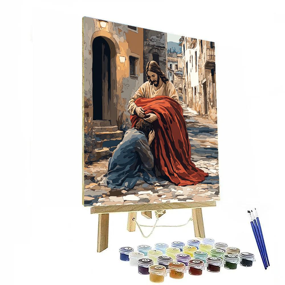 Jesus In City Alley Offering Warm Cloak paint by color