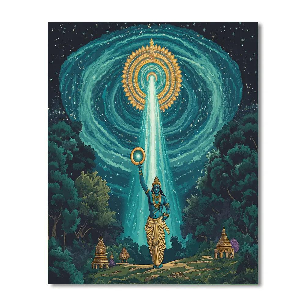 Vishnu And The Aurora Chakra Sky painting number kit